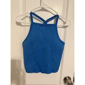 All in Motion Women Tank Crop Rib Shelf Bra Tight Fit Racerback Blue Large New